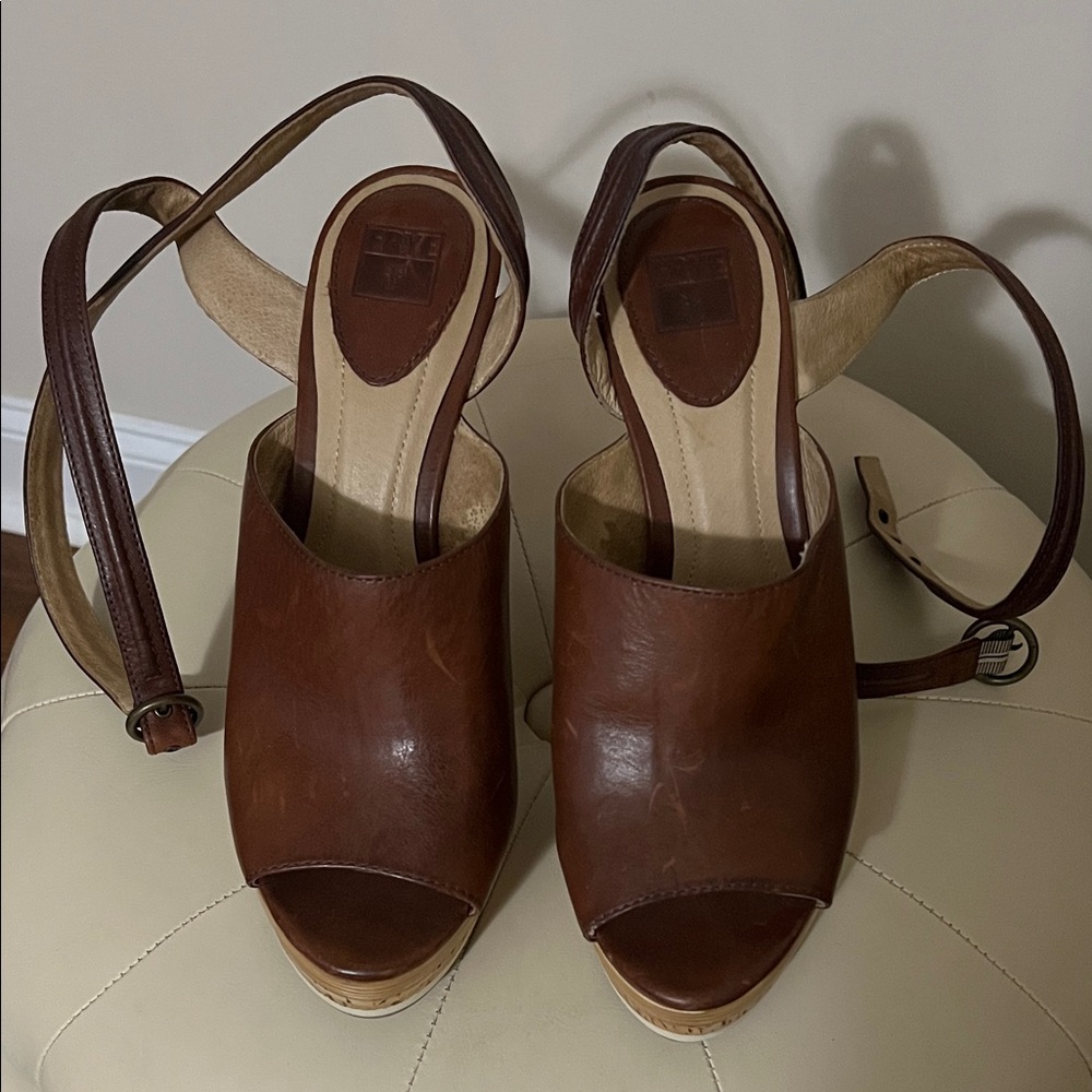 Frye Brown Leather Wedge Sandals